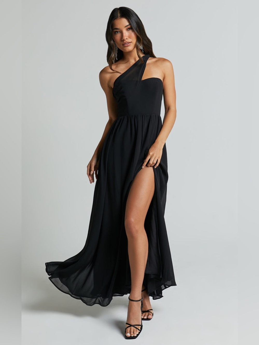 NWT Showpo Angel Biba AMORETTE MAXI One Shoulder Detail Gown Dress In Black